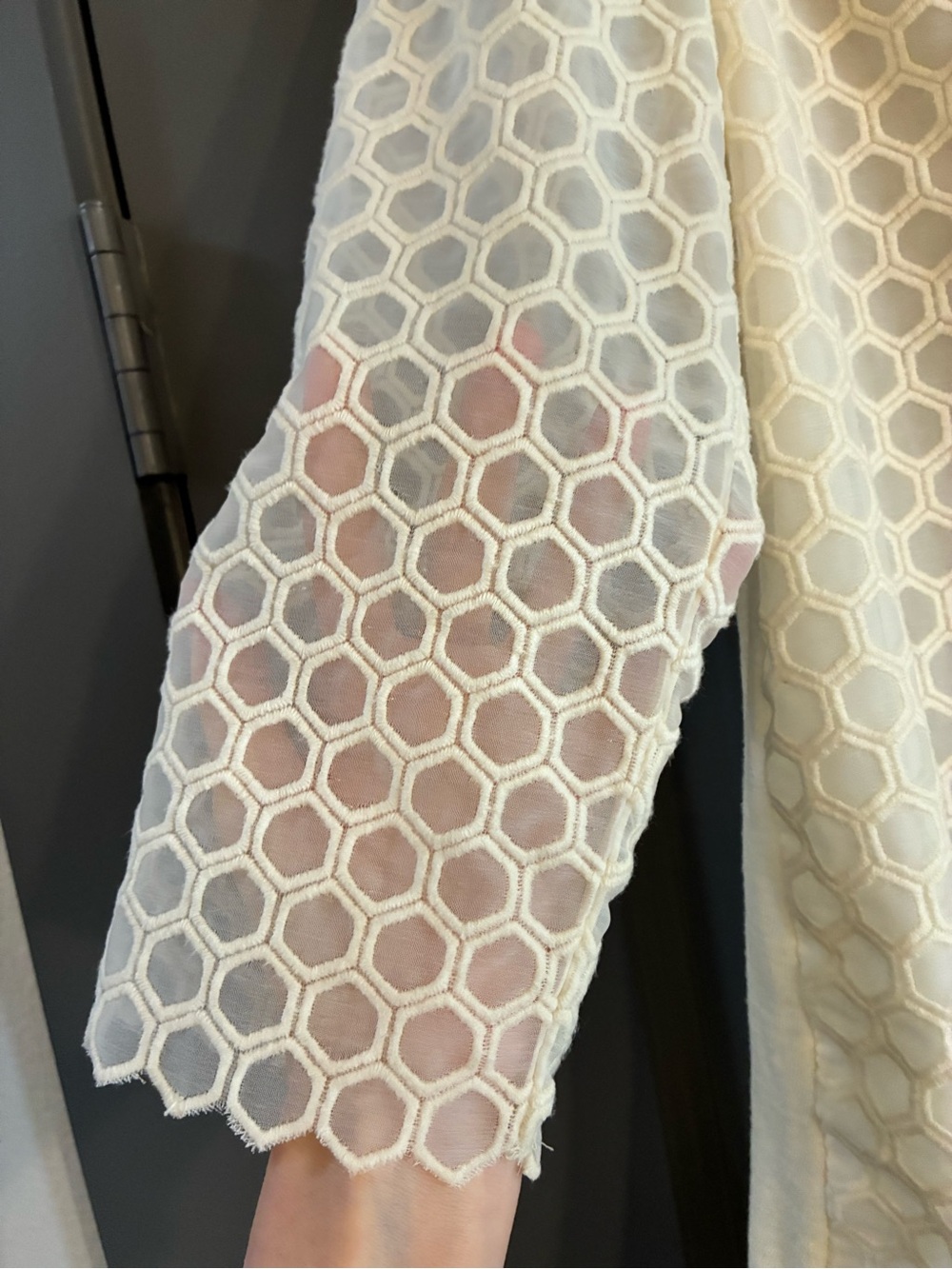 Tory Burch Cream Hex Lace Tunic with Textured Yoke - Picture 2 of 6